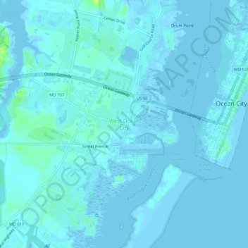 West Ocean City topographic map, elevation, relief