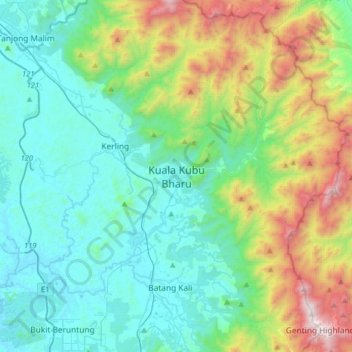 Kuala Kubu Bharu Topographic Map Elevation Relief