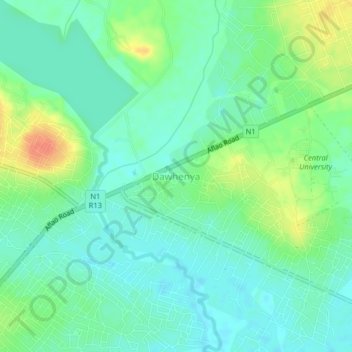 Dawhenya topographic map, elevation, relief