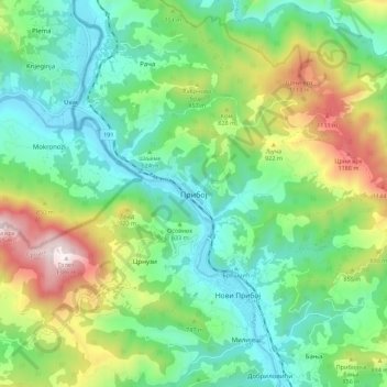 Priboj topographic map, elevation, relief