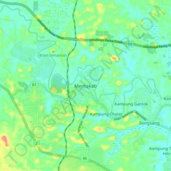 Mentakab Topographic Map Elevation Relief