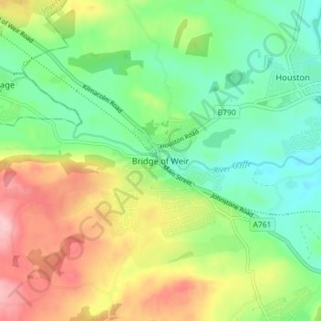 Bridge of Weir topographic map, elevation, relief