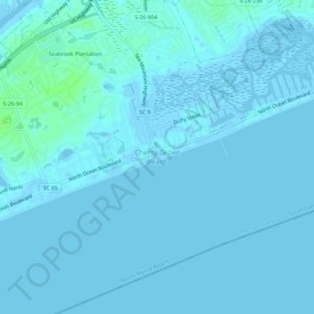 Map Of Cherry Grove Beach Sc Cherry Grove Beach Topographic Map, Elevation, Relief