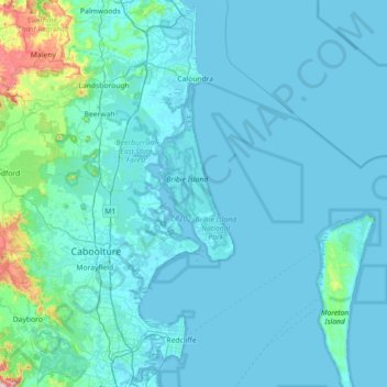 Map Of Bribie Island Bribie Island Topographic Map, Elevation, Relief