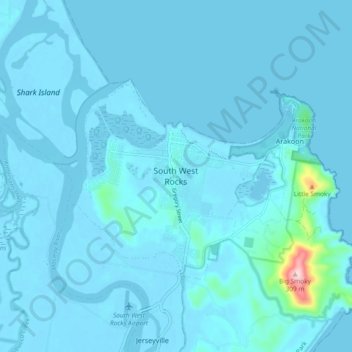 South West Rocks Map South West Rocks Topographic Map, Elevation, Relief