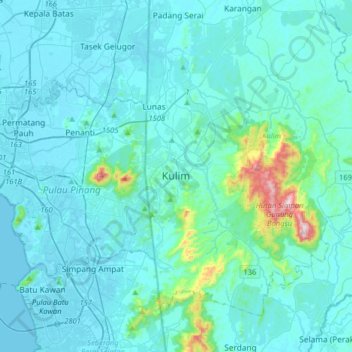 Kulim topographic map, elevation, relief
