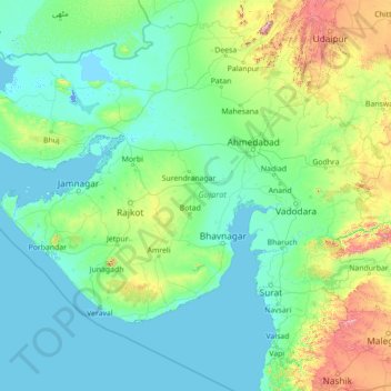 Topographic Map Of Gujarat Gujarat Topographic Map, Elevation, Relief