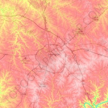 Topographical Map Of Kentucky Lexington Topographic Map, Elevation, Relief