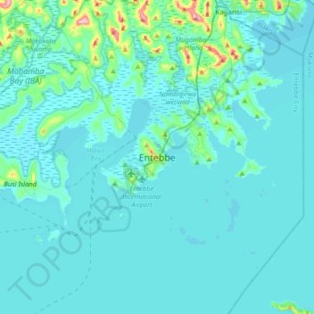 Entebbe topographic map, elevation, relief