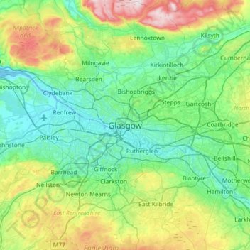 Glasgow topographic map, elevation, relief