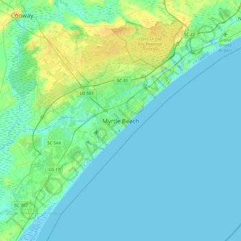 Horry County Topographic Map Myrtle Beach Topographic Map, Elevation, Relief