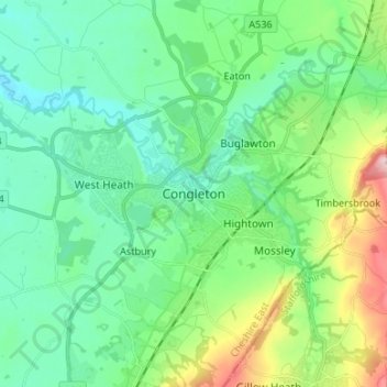 Congleton topographic map, elevation, relief