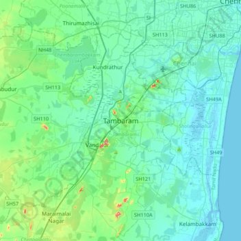 Topographic Map Of Chennai Tambaram Topographic Map, Elevation, Relief