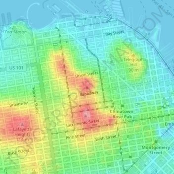 Russian Hill San Francisco Map Russian Hill Topographic Map, Elevation, Relief