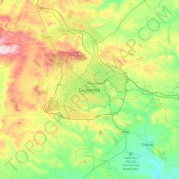 Gaziantep Topographic Map Elevation Relief