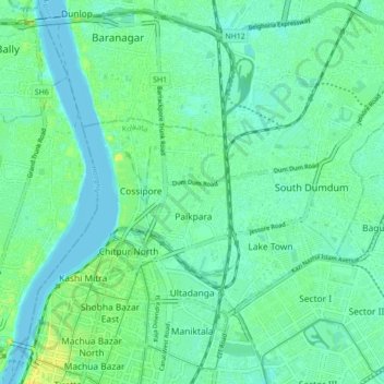 Topographic Map Of Kolkata South Dumdum Topographic Map, Elevation, Relief