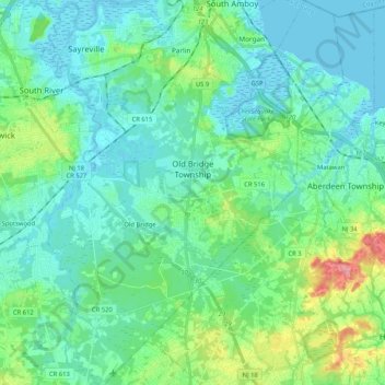 Map Of Old Bridge New Jersey Old Bridge Township Topographic Map, Elevation, Relief