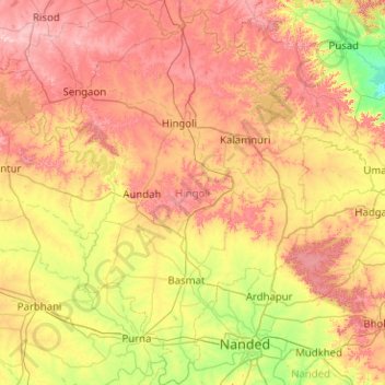 Topographic Map Of Maharashtra Hingoli Topographic Map, Elevation, Relief