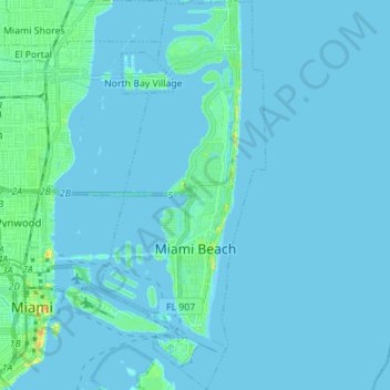 Miami Beach Topographic Map Elevation Relief