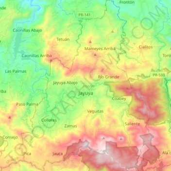 Jayuya Puerto Rico Map Jayuya Topographic Map, Elevation, Relief