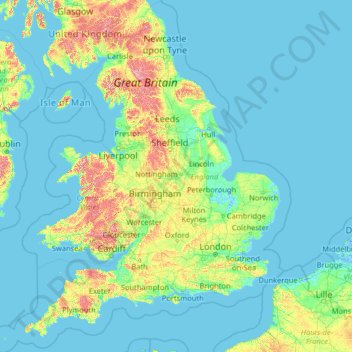 England topographic map, elevation, relief