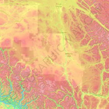 British Columbia Elevation Map Cariboo Regional District Topographic Map, Elevation, Relief