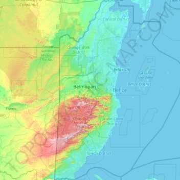 Topographic Map Of Belize Belize Topographic Map, Elevation, Relief