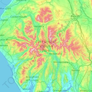 Lake District National Park topographic map, elevation, relief