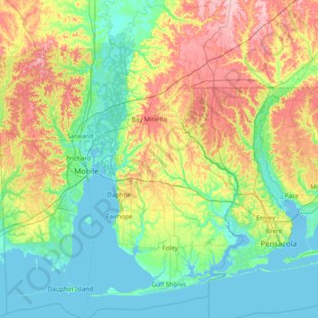 Baldwin County Land Map Baldwin County Topographic Map, Elevation, Relief