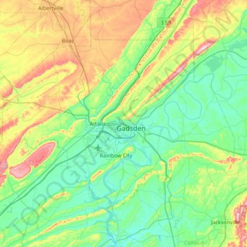 Etowah County topographic map, elevation, relief