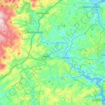 River Dart topographic map, elevation, relief