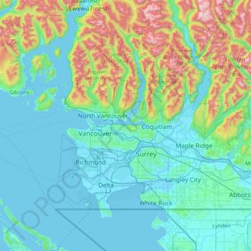 Topographic Map Of Vancouver Metro Vancouver Regional District Topographic Map, Elevation, Relief