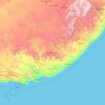 South Africa Elevation Map Eastern Cape Topographic Map, Elevation, Relief