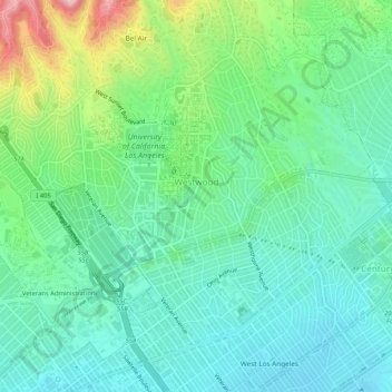 Los Angeles Elevation Map Westwood Topographic Map, Elevation, Relief