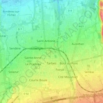 Tarbes Topographic Map Elevation Relief