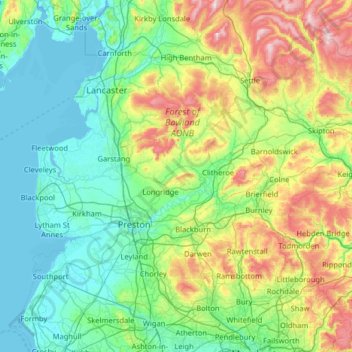 Lancashire Topographic Map Elevation Relief