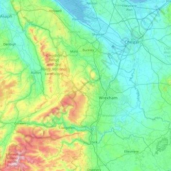 River Dee topographic map, elevation, relief