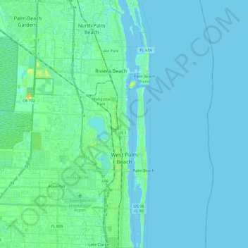 Map Of West Palm Beach West Palm Beach Topographic Map, Elevation, Relief