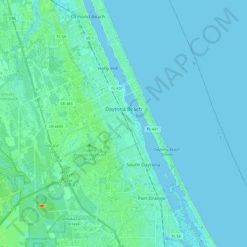 Map Of Daytona Beach Daytona Beach Topographic Map, Elevation, Relief