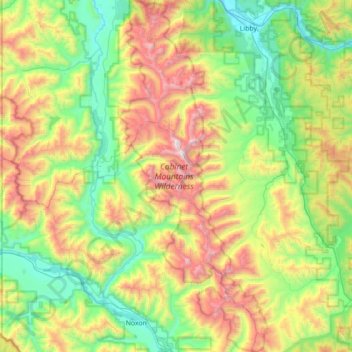 Cabinet Mountains Wilderness Area Topographic Map Elevation Relief