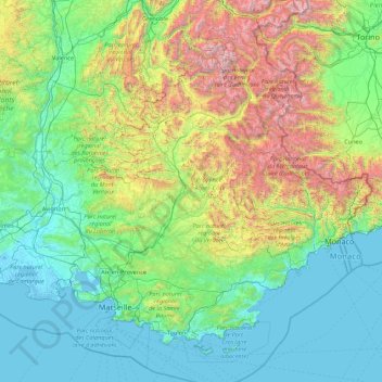 Provence Alpes Cote D Azur Topographic Map Elevation Relief