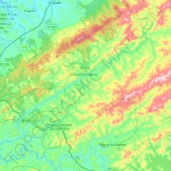 Jambeiro topographic map, elevation, relief