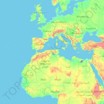 Netherlands topographic map, elevation, relief