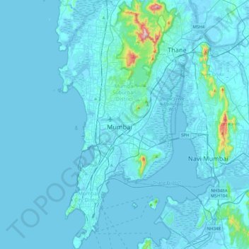 Topographic Map Of Mumbai Mumbai topographic map, elevation, relief