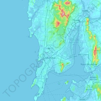 Topographic Map Of Mumbai Mumbai topographic map, elevation, relief