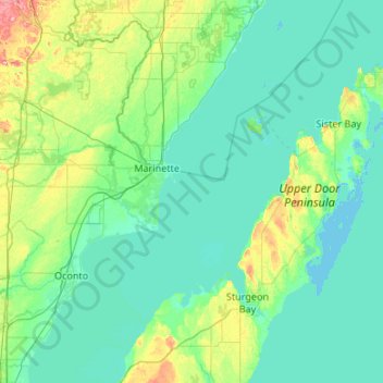 Map Of Door County Door County Topographic Map, Elevation, Relief