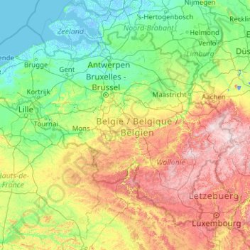Belgium topographic map, elevation, relief