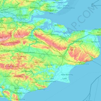 Kent topographic map, elevation, relief