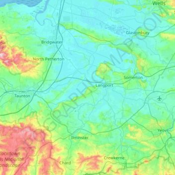 River Parrett topographic map, elevation, relief