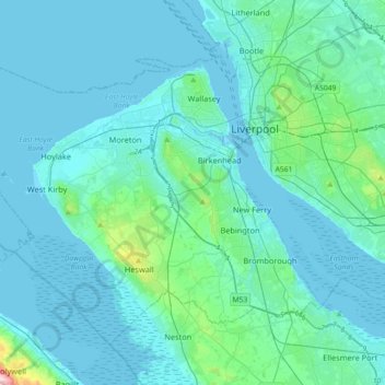 Map Of The Wirral Wirral Topographic Map, Elevation, Relief